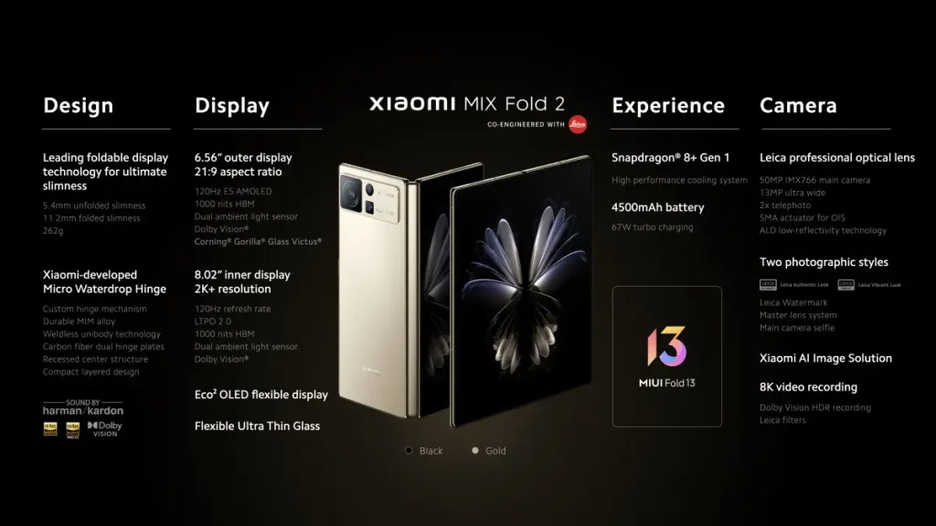 مشخصات کامل Xiaomi Mix Fold 2 در یک نگاه